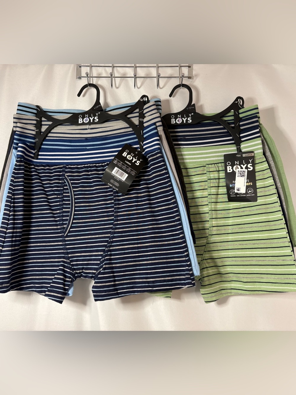 Only Boys Striped Blue and Green Boxer Briefs 9 Pairs Underwear NWT Size Large